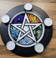 Crystal Charging Plate with Tea Light Candle Holder - Pentagram Design
