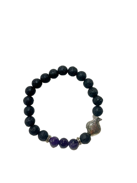 Lava Stone & Amethyst Fish Symbol Bracelet