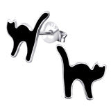 Sterling Silver Black Cat Earring Stud