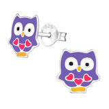 Sterling Silver Purple Owl Earring Stud