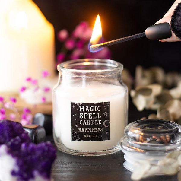 Happiness Magic Spell White Sage Jar Candle