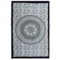 Black & White Elephant Mandala Tapestry