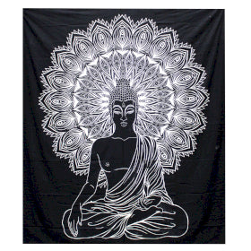 Black & White Sitting Buddha Tapestry - Large
