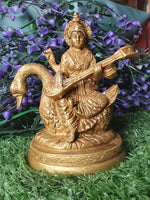 Goddess Saraswati Brass Statuette - 13cm