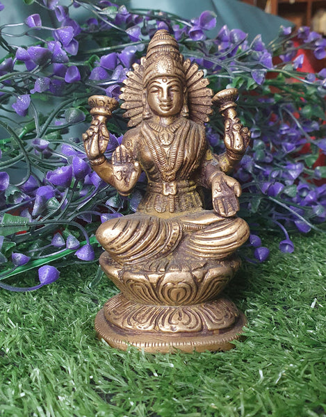 Goddess Lakshmi Brass Statuette - 11cm