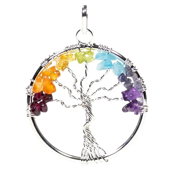 Tree of Life Chakra Pendant On Silver Necklace